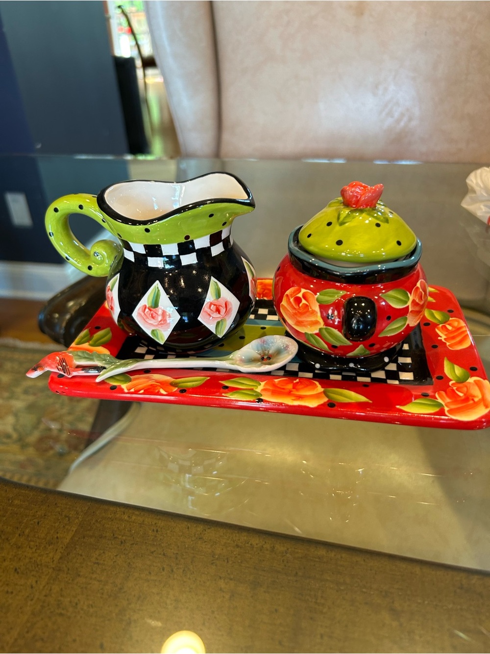 Hand-Painted Floral Creamer and Sugar Set